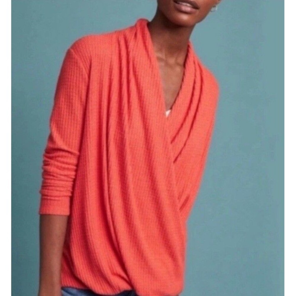Anthropologie Akemi + Kin Woodruff Thermal Wrap Shirt Womens Small Orange Boho